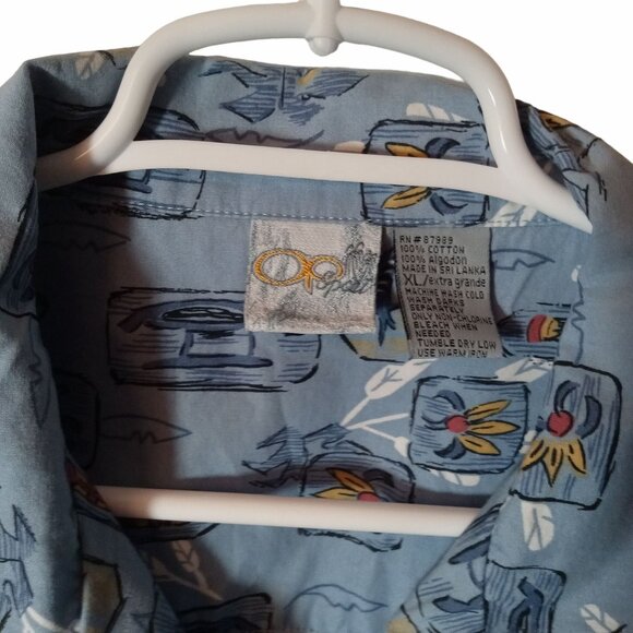 Op Sport Blue Hawaiian Surf Print Short Sleeve XL Tiki Cotton Aloha Beachwear - Picture 4 of 9